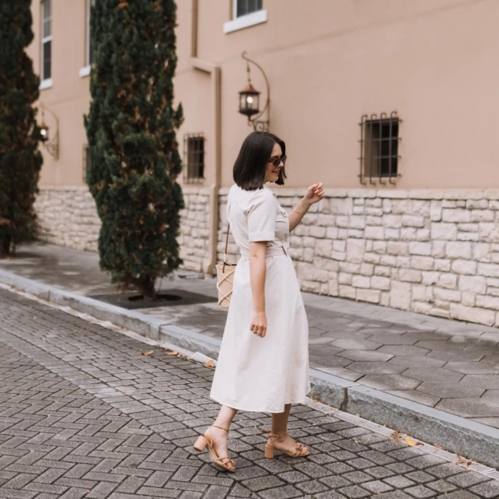 Sezane Cream Midi Dress with Belt - Picture 8 of 16